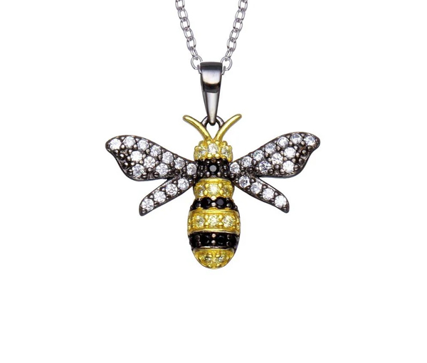 PENDENTIF ABEILLE EN ARGENT RHODIÉ ET PVD OR SERTI DE CUBIQUES ZIRCONIAS - SP BGP01359 - BIJOUX D'IMPORTATION