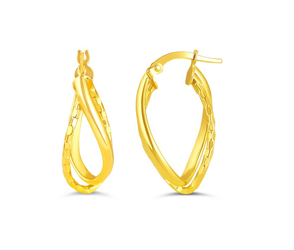 BOUCLES DOUBLE ANNEAUX COLLÉES OVALES EN OR 10K TAILLÉES DIAMANT - SY 1021E - BIJOUX D'IMPORTATION