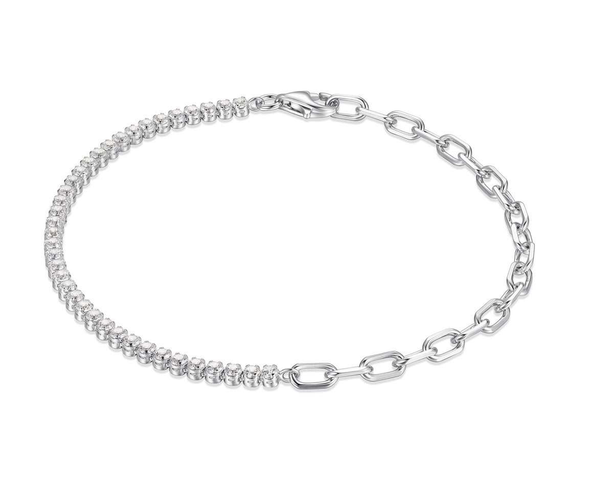 BRACELET EN ARGENT RHODIÉ MOITIÉ PAPERCLIP/MOITIÉ TENNIS AVEC CZ - PJ R1AAHP0042 - REIGN