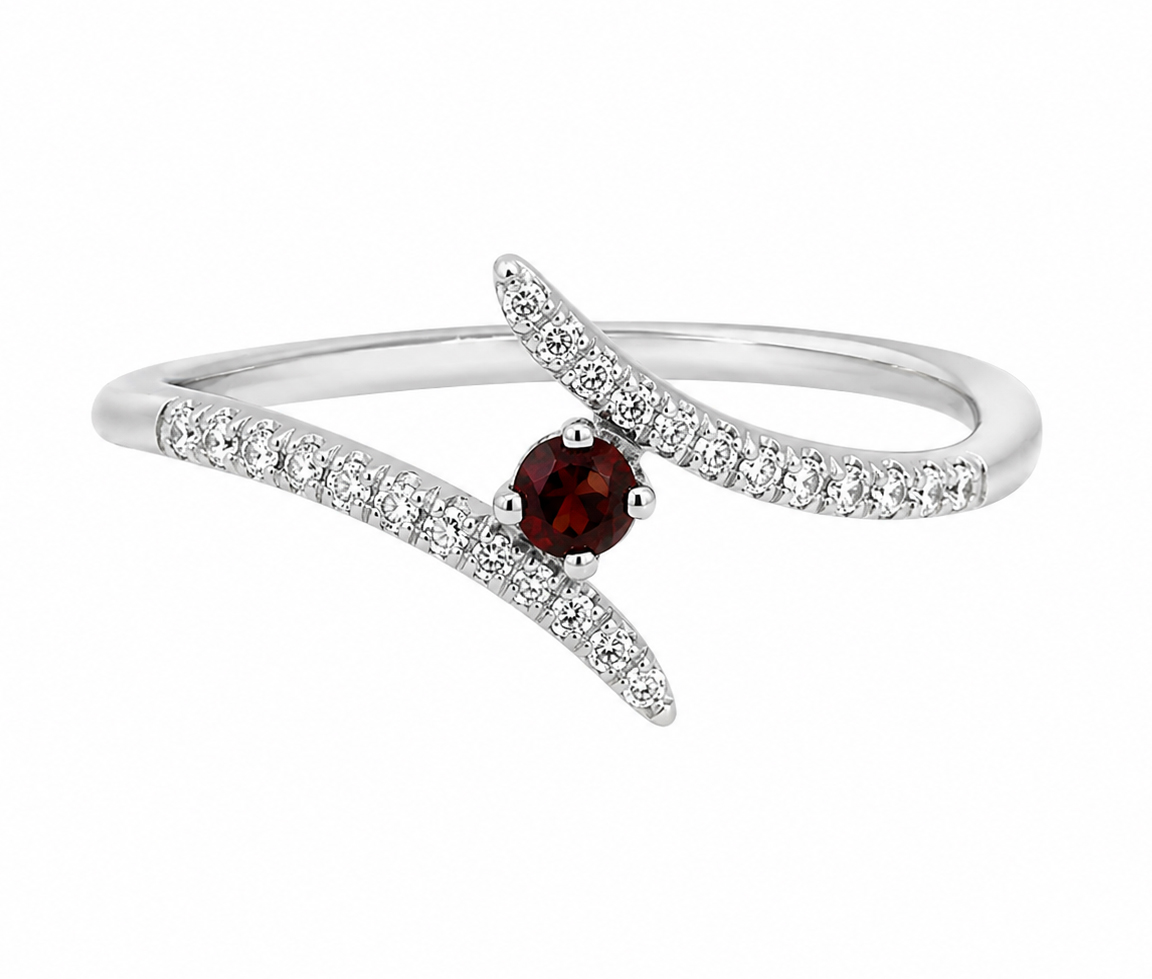 BAGUE SERTIE DE DIAMANTS ET D'UN GRENAT - SJ BD20 - BIJOUTERIE SUISSE INC.