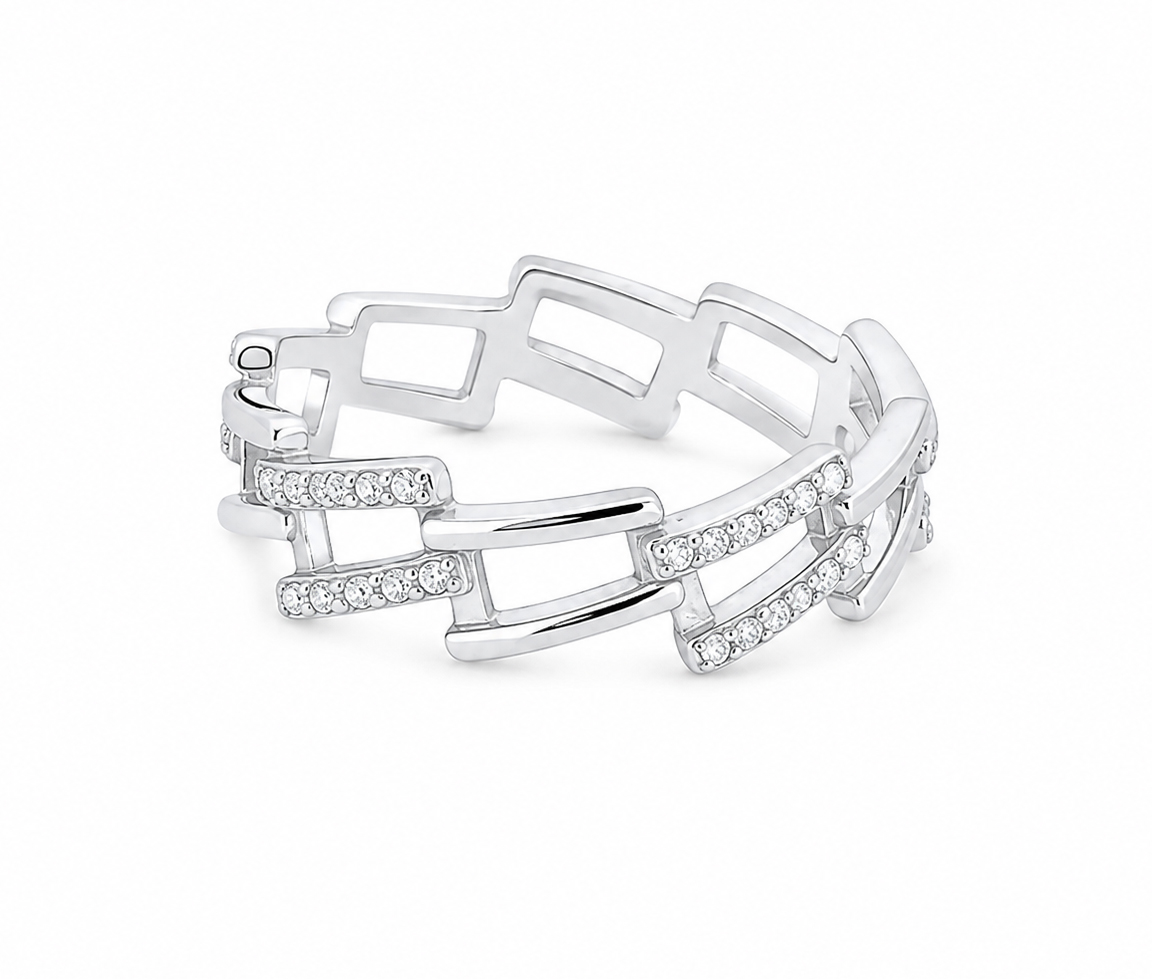 BAGUE À MAILLES CARRÉES AJOURÉES AVEC CZ - SC JD01 - BIJOUX D'IMPORTATION