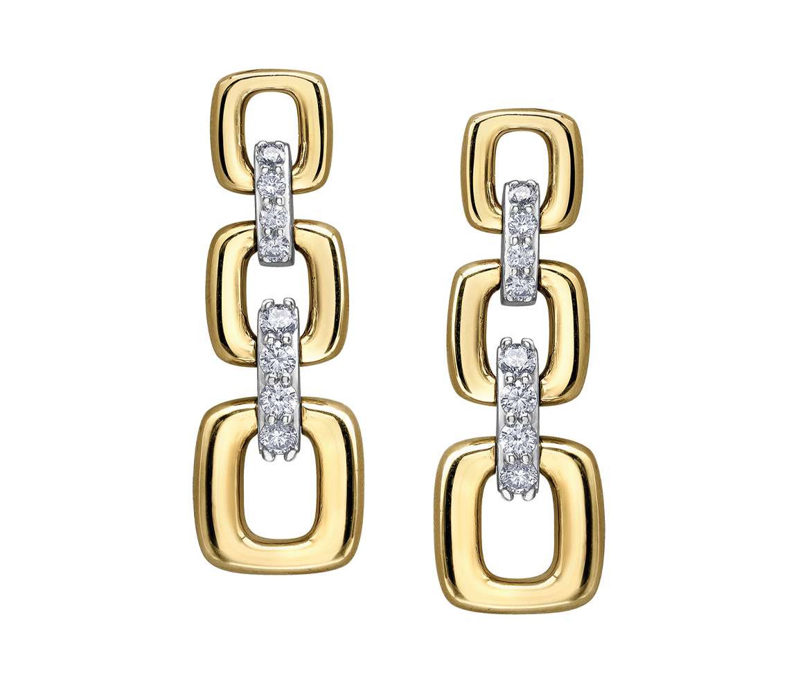 BOUCLES EN OR 10K 2 TONS SERTIES DE DIAMANTS - CR DD8087 - BIJOUX CANADIEN