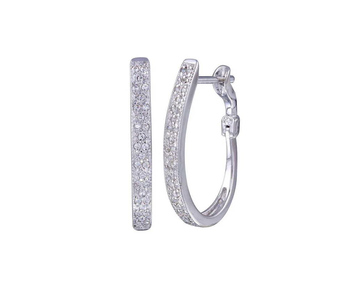 BOUCLES ANNEAUX OVALES EN ARGENT RHODIÉ SERTIES DE CUBIQUES ZIRCONIAS - SP BGE00427 - BIJOUX D'IMPORTATION