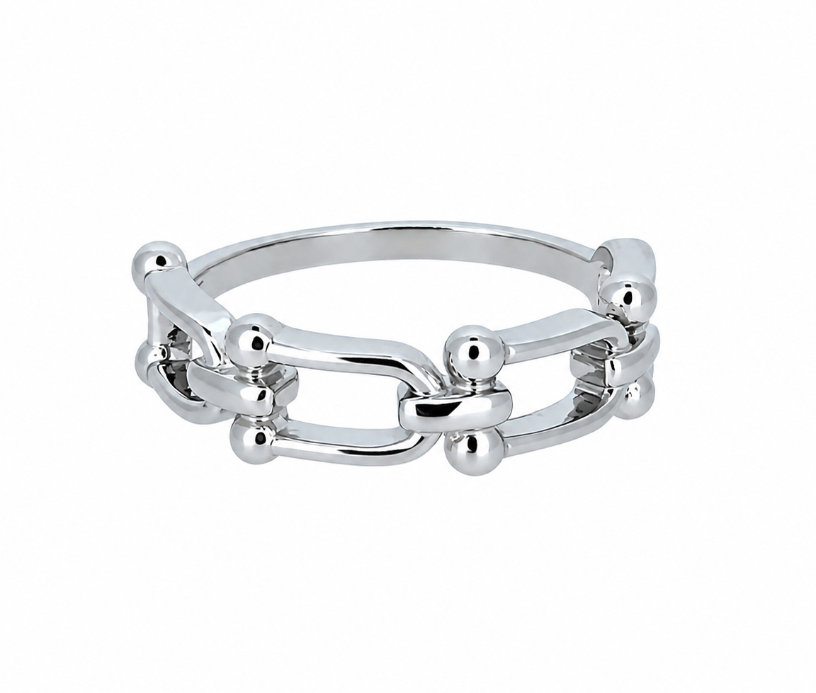 BAGUE À MAILLE EN U EN ARGENT RHODIÉ - SC BD03 - BIJOUX D'IMPORTATION