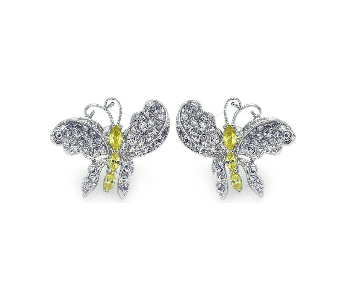 BOUCLES PAPILLONS AVEC CZ JAUNE ET BLANC - SP BGE00132 - BIJOUX D'IMPORTATION