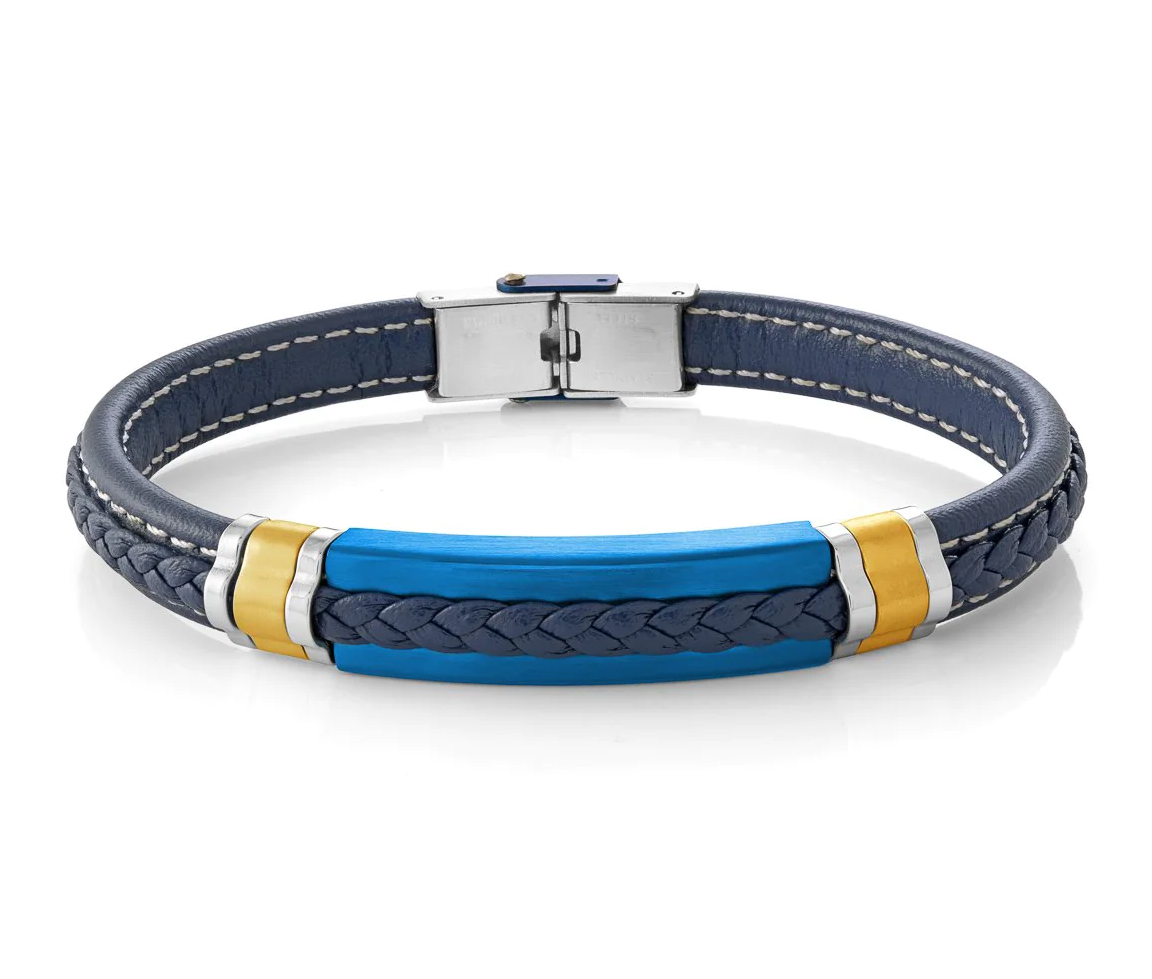 BRACELET EN CUIR ET ACIER/PVD OR ET BLEU - IG SLB553 - ITALGEM