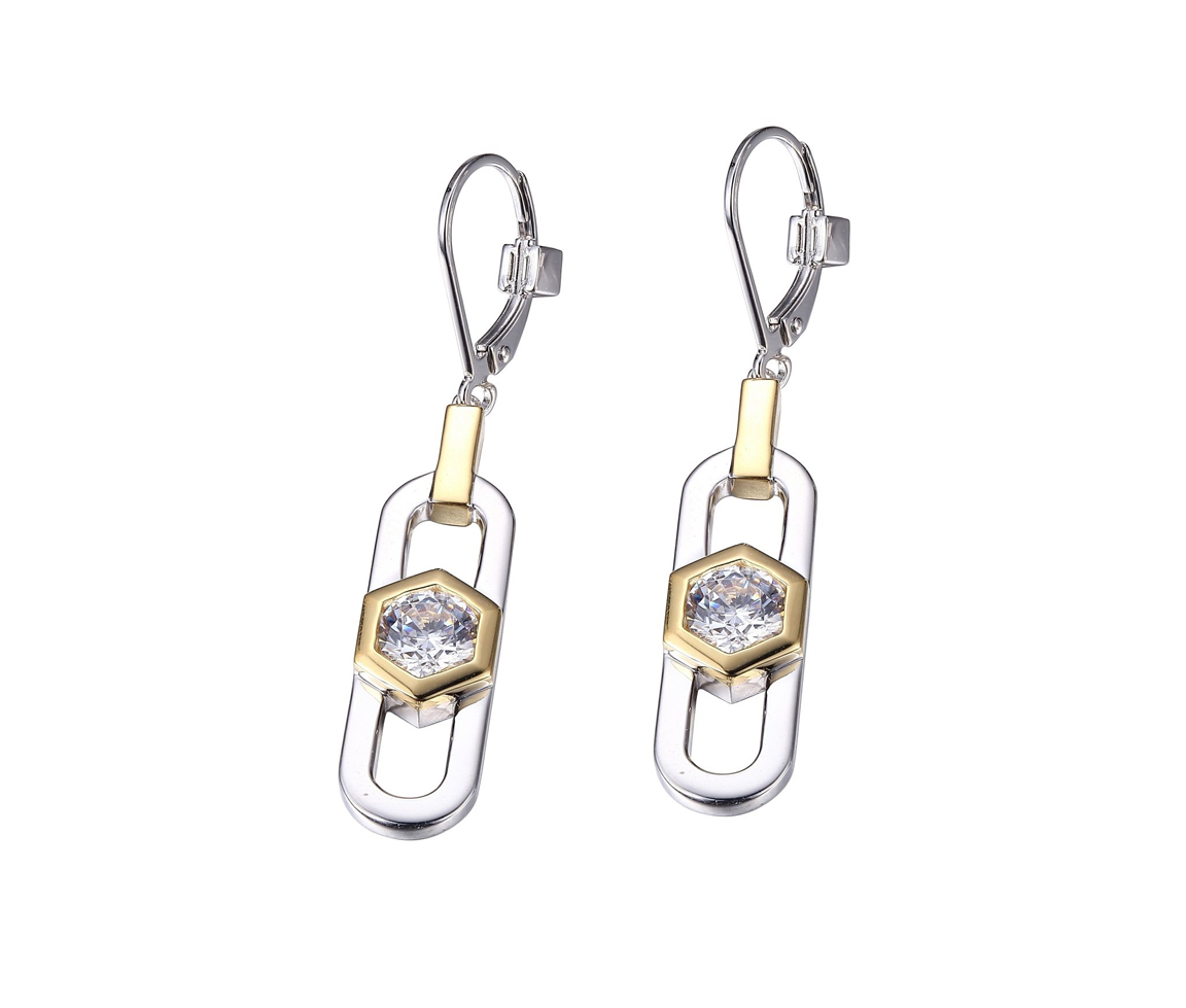 BOUCLES ELLE EN ARGENT RHODIÉ/PVD OR 2 TONS SERTIES DE CUBIQUES ZIRCONIAS - PJ R2LC8R0003 - ELLE