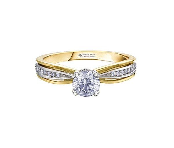 BAGUE EN OR 2 TONS SERTIE D'UN DIAMANT CANADIEN ET DE DIAMANTS - CR 30103YW - BIJOUX CANADIEN