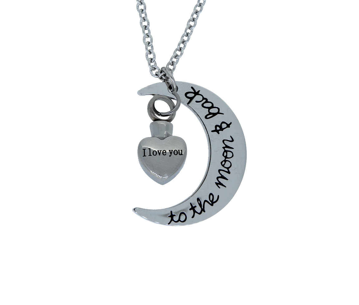 PENDENTIF URNE/CENDRE ACIER/PVD NOIR LUNE+COEUR 18