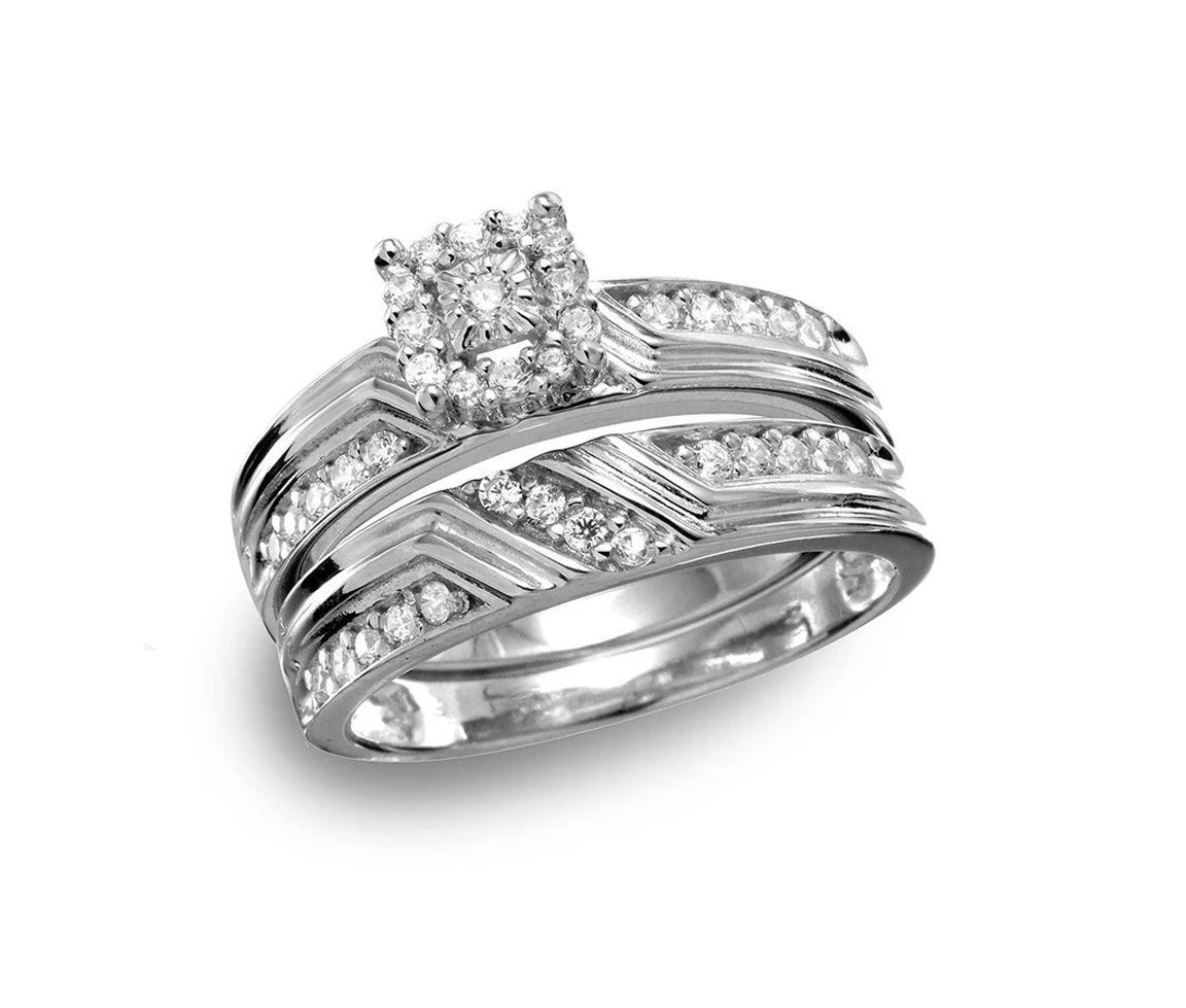 SET ALLIANCES EN ARGENT RHODIÉ SERTI DE CUBIQUES ZIRCONIAS - SP GMR00120/8 - BIJOUX D'IMPORTATION