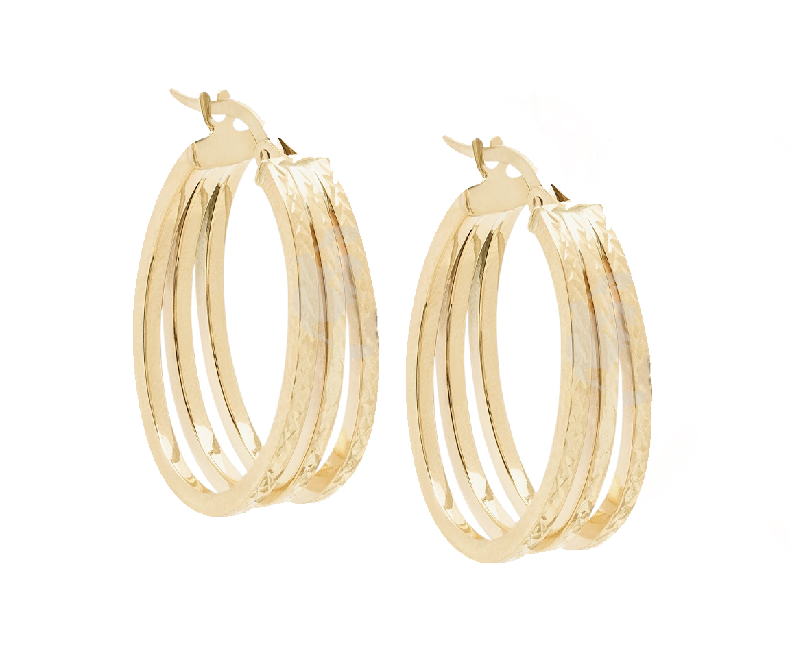 BOUCLES ANNEAUX 3 RANGS EN OR TAILLE DIAMANT - CB EYB13980 - CBE