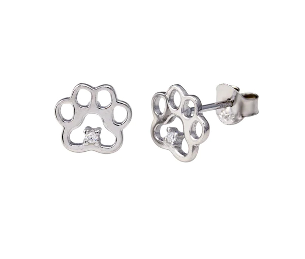 BOUCLES PATTE CHAT/CHIEN EN ARGENT RHODIÉ SERTIES DE CUBIQUES ZICONIAS - SP BGE00725 - BIJOUX D'IMPORTATION