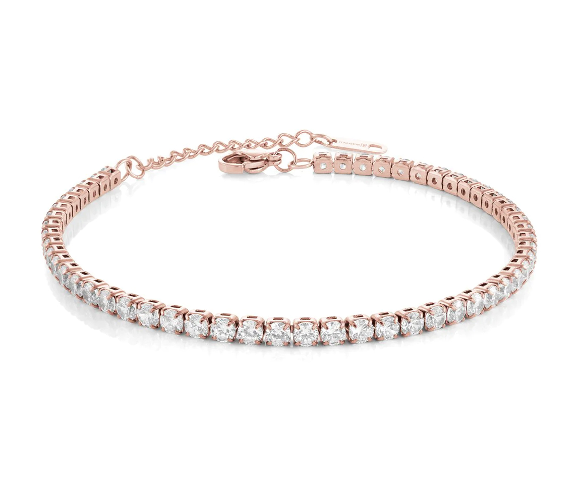 CHAINE DE CHEVILLE STYLE TENNIS EN ACIER/PVD OR ROSE SERTI DE CUBIQUES ZIRCONIAS - IG SWB140/10 - ITALGEM