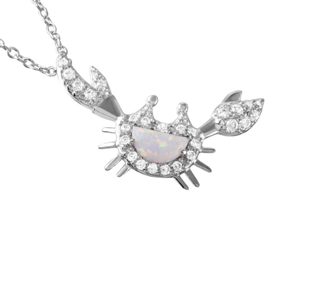 PENDENTIF CRABE EN ARGENT RHODIÉ SERTI D'UNE OPALE SYNTHÉTIQUE ET DE CUBIQUES ZIRCONIAS - SP BGP01041 - BIJOUX D'IMPORTATION