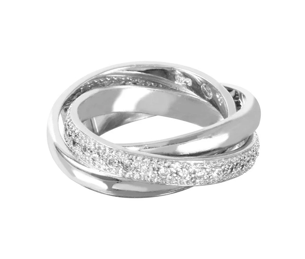 3 JONCS ENTRELACÉS EN ARGENT RHODIÉ SERTIS DE CUBIQUES ZIRCONIAS - SP STR00127/8 - BIJOUX D'IMPORTATION