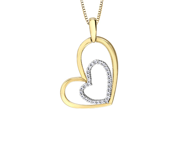 PENDENTIF DOUBLE COEURS EN OR 10K 2 TONS SERTI DE DIAMANTS - CR DD8065 - BIJOUX CANADIEN