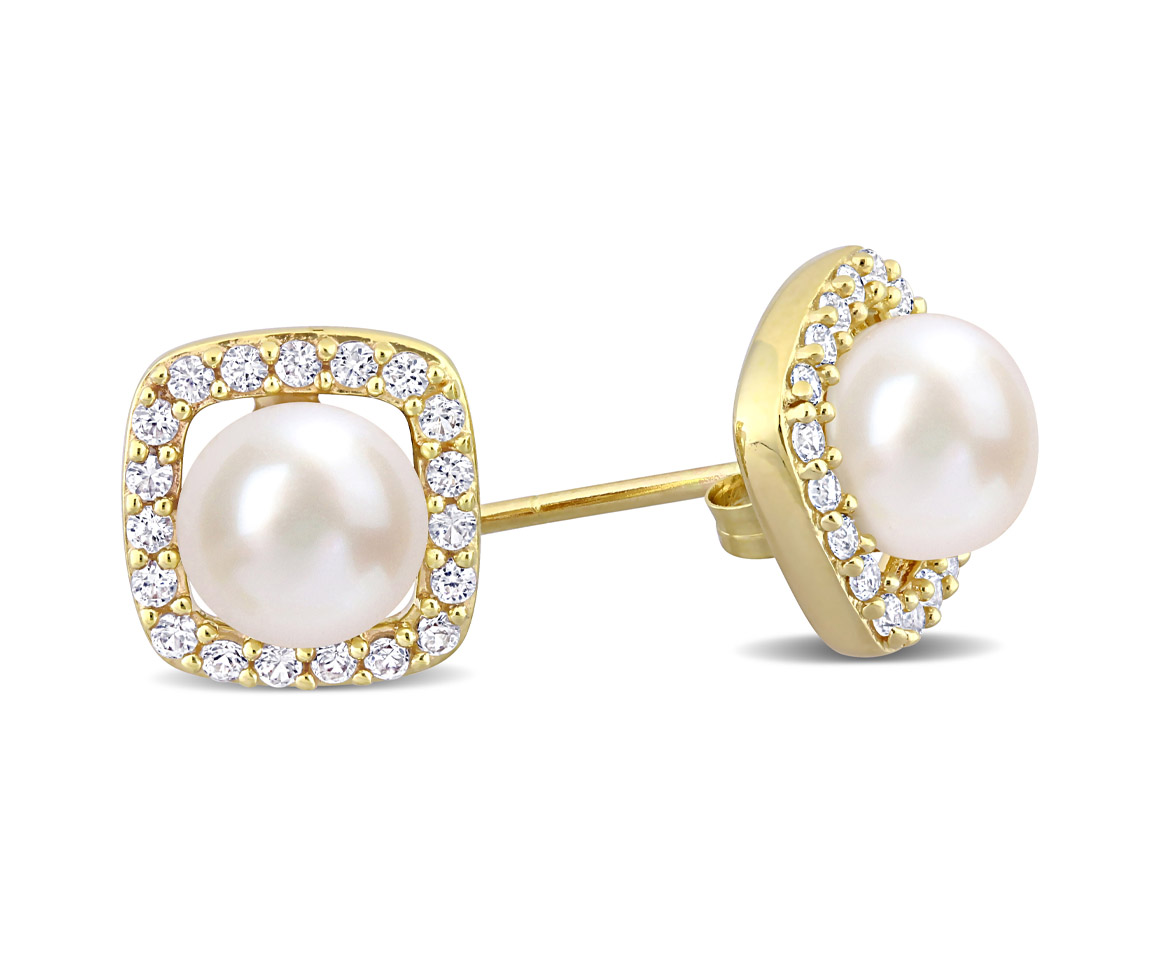 BOUCLES EN OR JAUNE SERTIES DE DIAMANTS ET DE PERLES D'EAU DOUCE - DM FC2BP89FTL - PERLE D'IMPORTATION