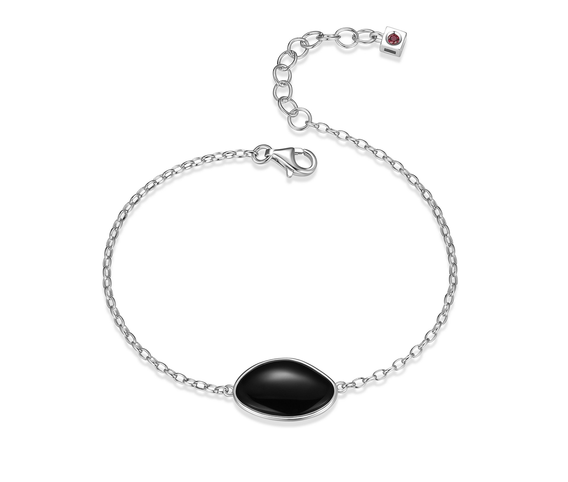 BRACELET ELLE EN ARGENT RHODIÉ SERTI D'UNE AGATE NOIRE - PJ R1LAN3274R - ELLE