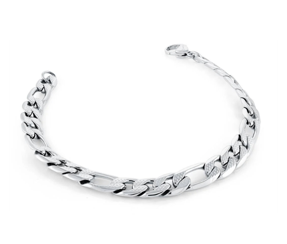 BRACELET EN ACIER À MAILLE FIGARO TAILLÉE DIAMANT