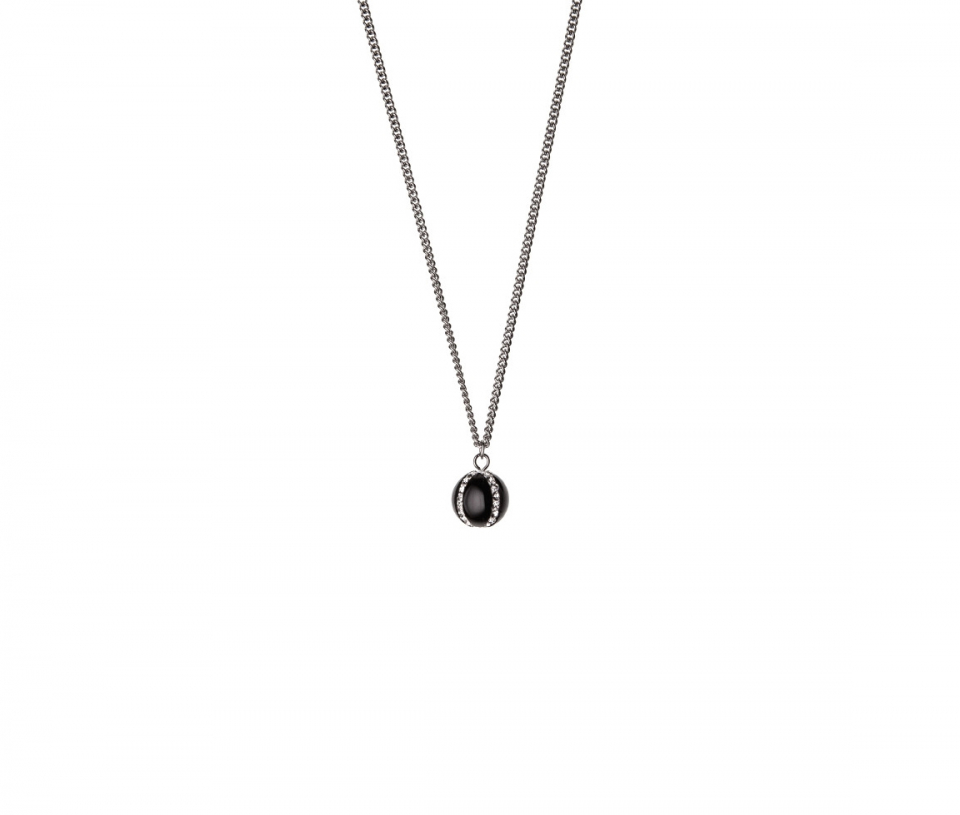 PENDENTIF EN ACIER SERTI D'UNE BILLE D'ONYX ET DE CRISTAUX - PJ T0X1910216 - STEELX