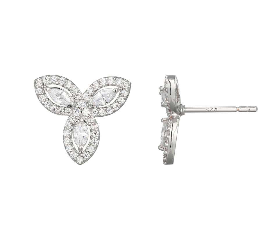 BOUCLES FIXES FLEURS EN ARGENT RHODIÉ SERTIES DE CUBIQUES ZIRCONIAS - PJ R2AW0Z0000 - REIGN