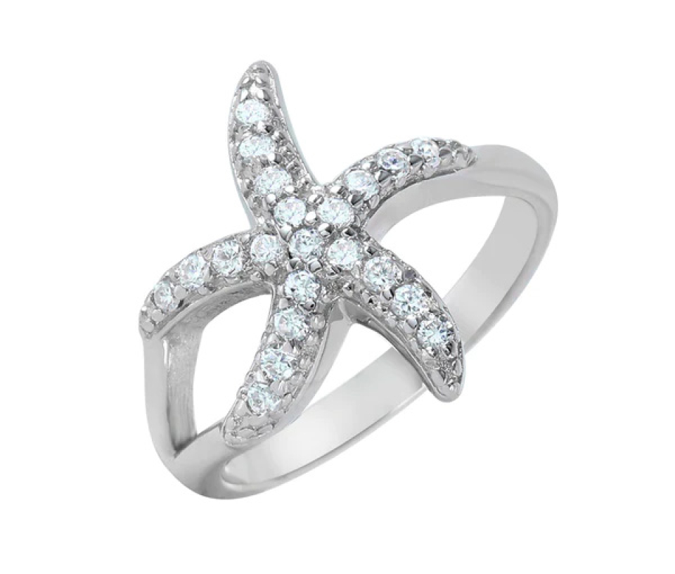 BAGUE ÉTOILE DE MER EN ARGENT RHODIÉ SERTIE DE CUBIQUES ZIRCONIAS - SP BGR00949/8 - BIJOUX D'IMPORTATION