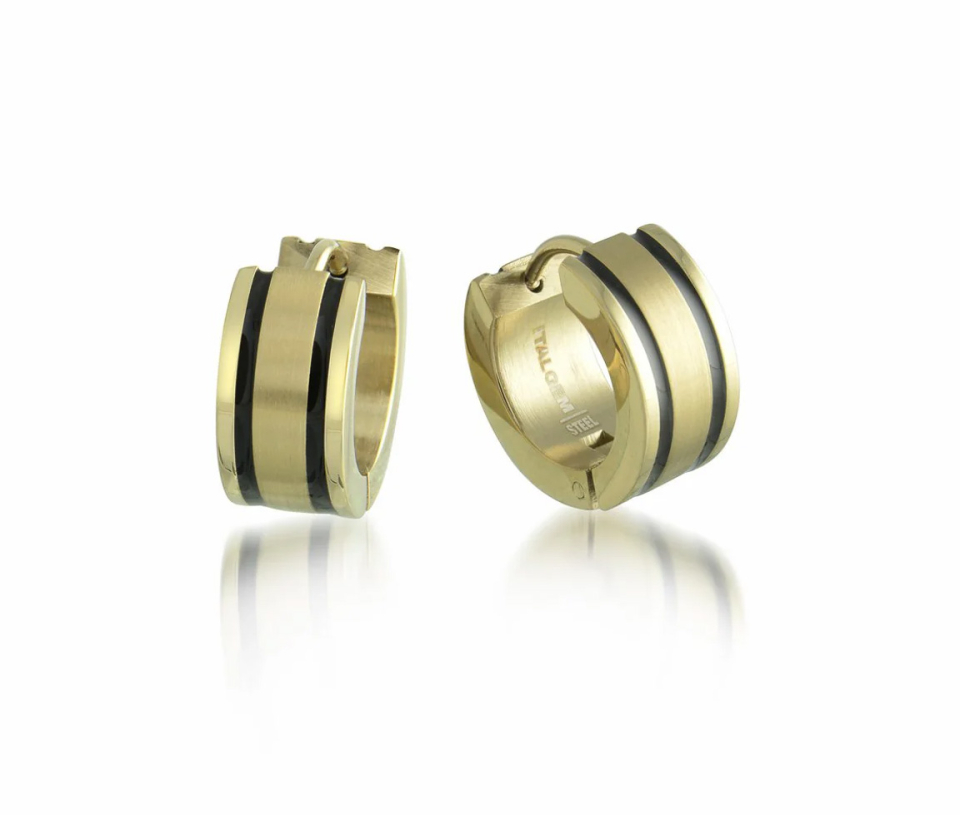 BOUCLES HUGGIES EN ACIER/PVD OR LIGNÉES NOIR - IG SEA167 - ITALGEM