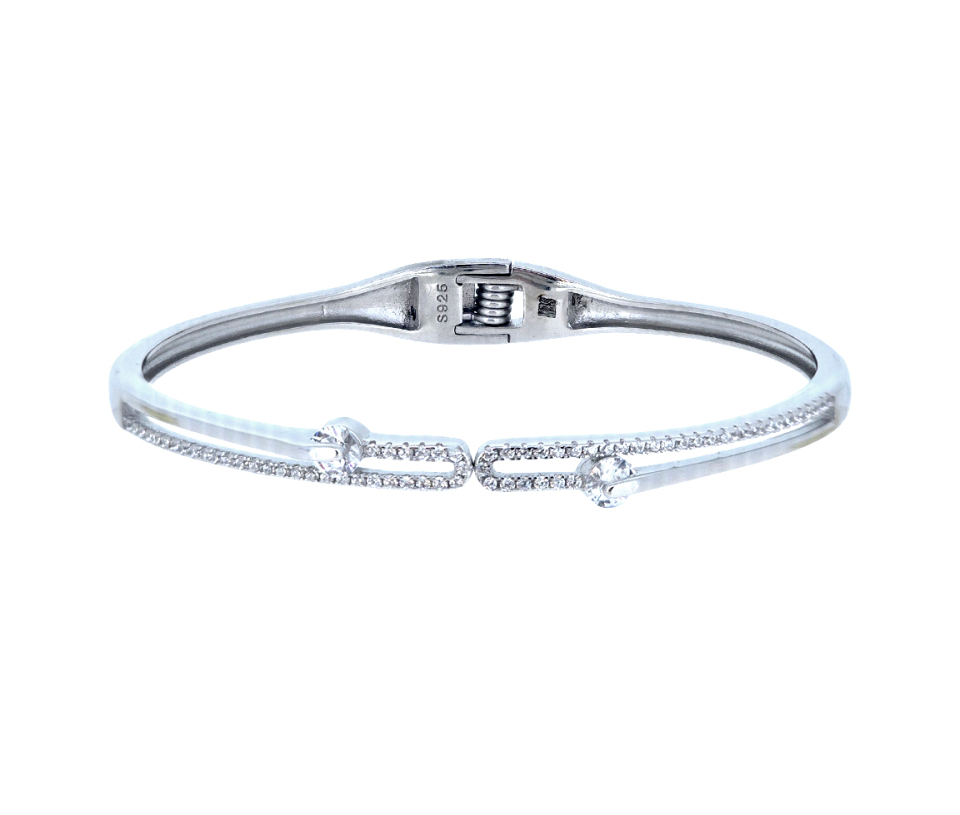 BRACELET GANGLE EN ARGENT RHODIÉ SERTI DE CUBIQUES ZIRCONIAS