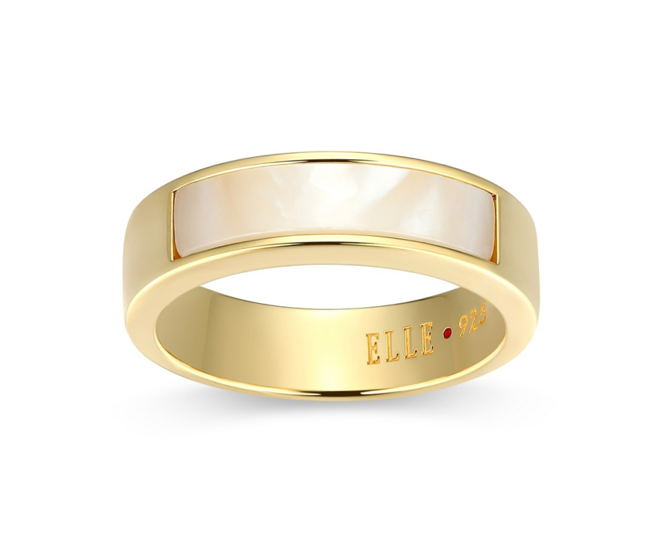 JONC ELLE EN ARGENT/PVD OR SERTI DE NACRE DE PERLE BLANCHE