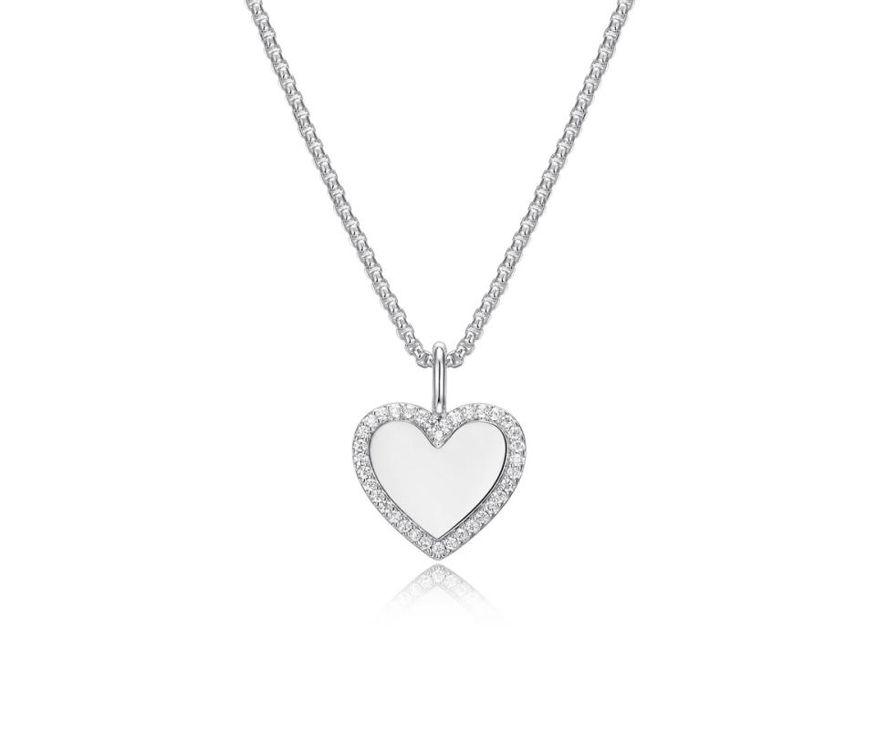 PENDENTIF COEUR EN ARGENT RHODIÉ SERTI DE CUBIQUES ZIRCONIAS ET SA CHAINE - PJ R3AV4E00ZZ - REIGN