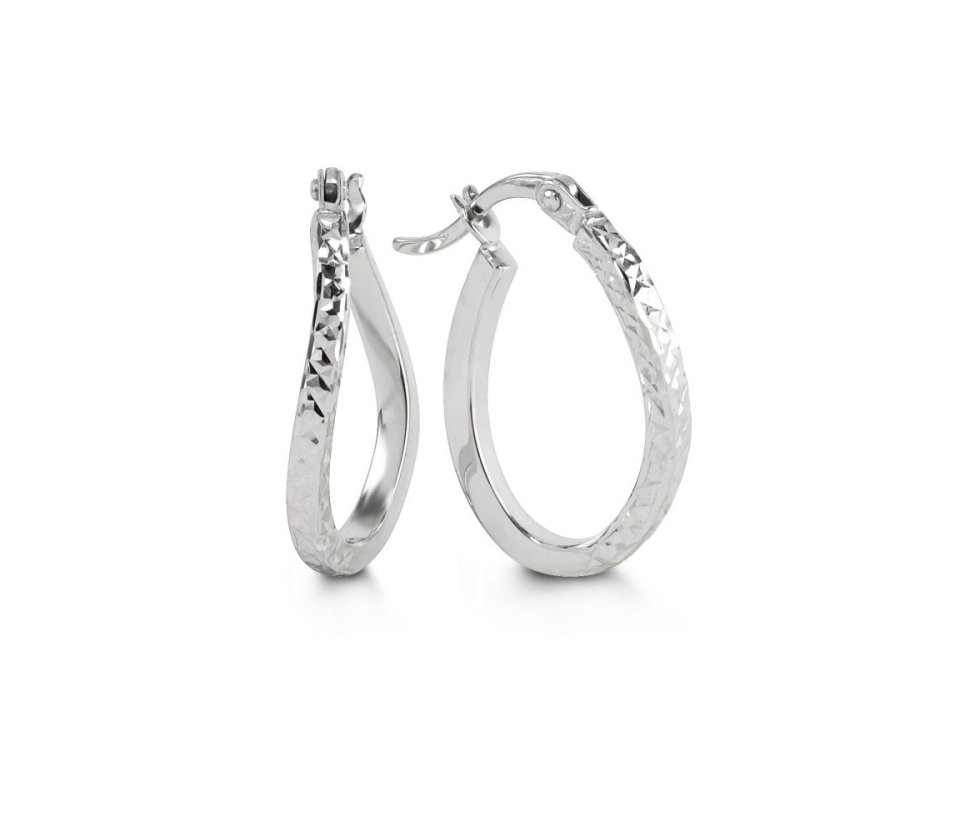 BOUCLES ANNEAUX OVALES TORDUES EN OR BLANC TAILLÉ DIAMANT - SY 1030D - BIJOUX D'IMPORTATION