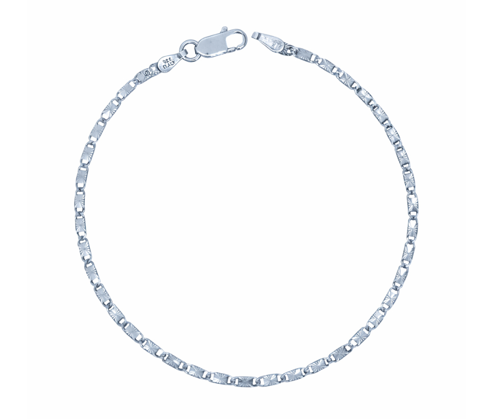 BRACELET EN ARGENT RHODIÉ À MAILLES PLAQUES TAILLÉES DIAMANT