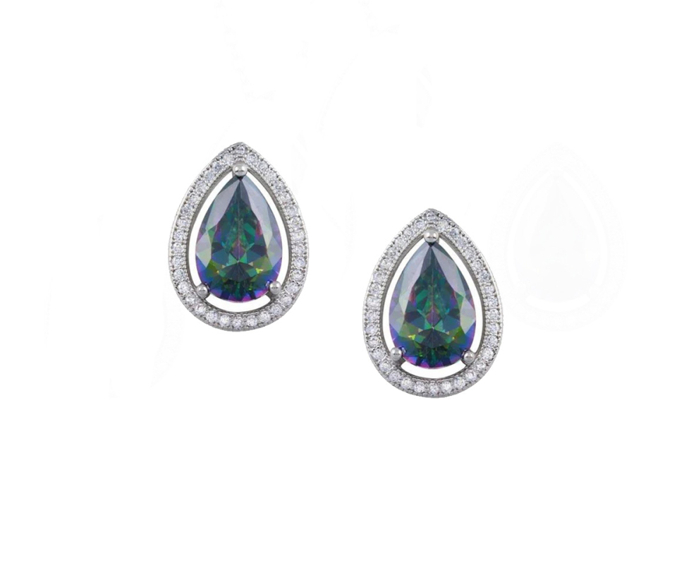 BOUCLES EN ARGENT RHODIÉ SERTI DE TOPAZES MYSTIQUES SYNTHÉTIQUES ET DE CUBIQUES ZIRCONIAS - SP BGS00580E - BIJOUX D'IMPORTATION