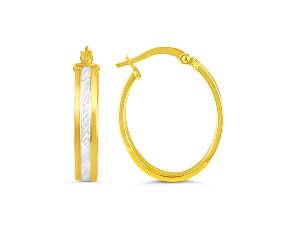 BOUCLES ANNEAUX OVALES EN OR 10K 2 TONS - SY 1049E - BIJOUX D'IMPORTATION