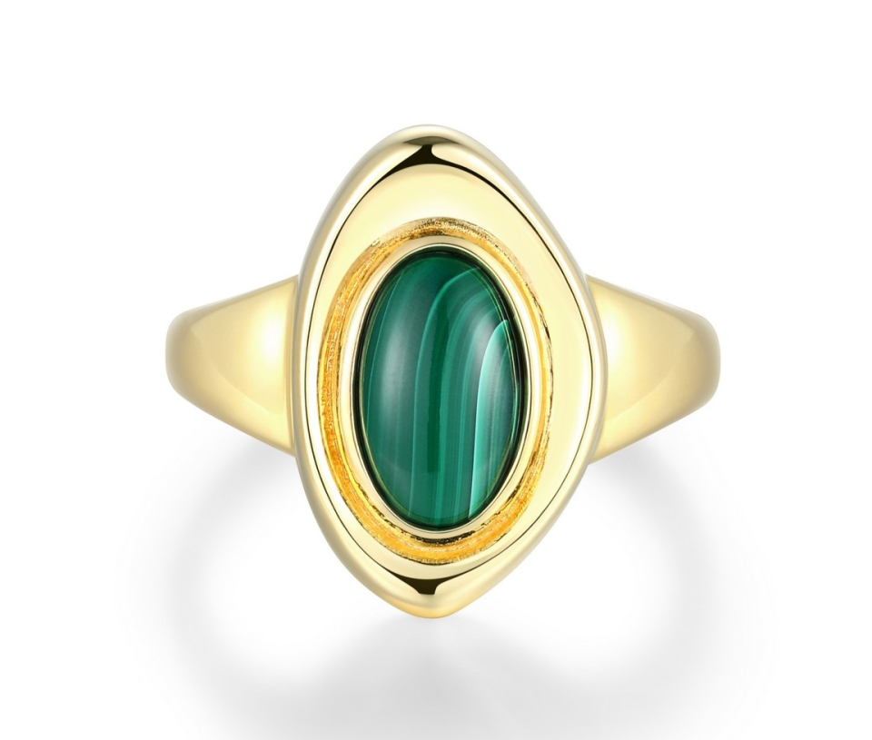 BAGUE ELLE EN ARGENT/PVD OR SERTIE DE MALACHITE