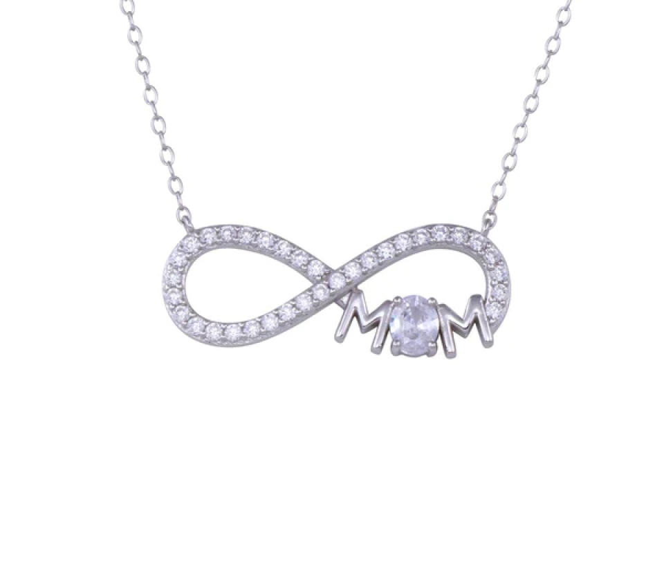 COLLIER INFINI/MOM EN ARGENT RHODIÉ SERTI DE CUBIQUES ZIRCONIAS