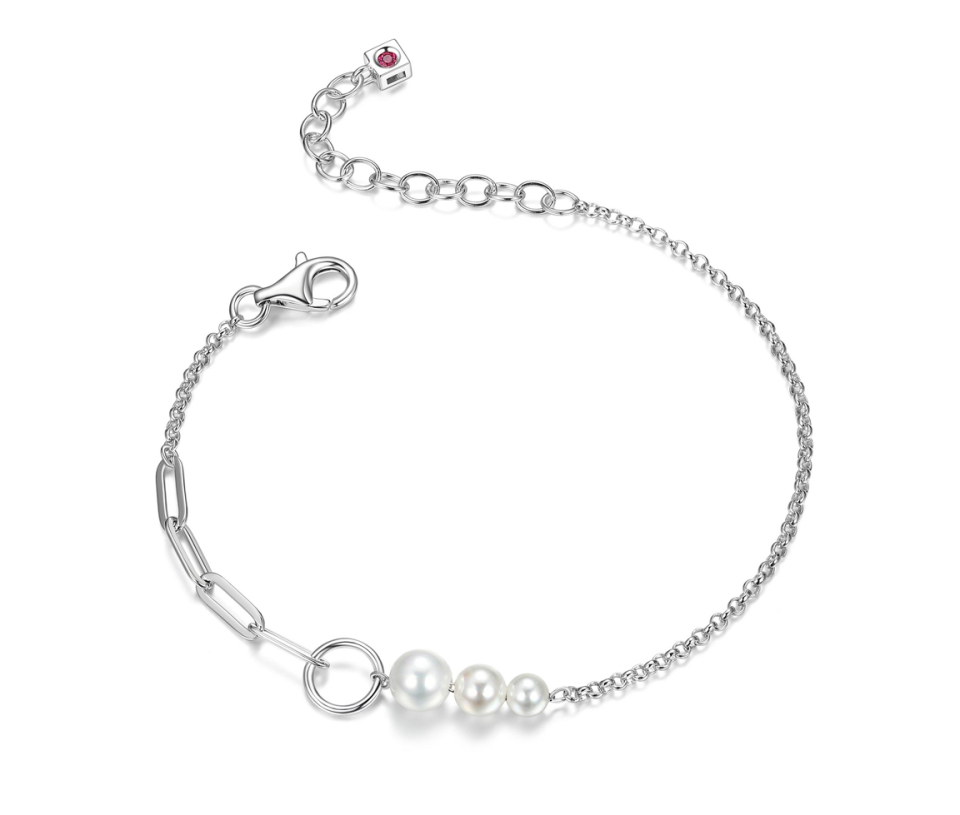 BRACELET EN ARGENT RHODIÉ SERTI DE PERLES D'EAU DOUCE GRADUÉES - PJ R1LAJ3BG4R - ELLE