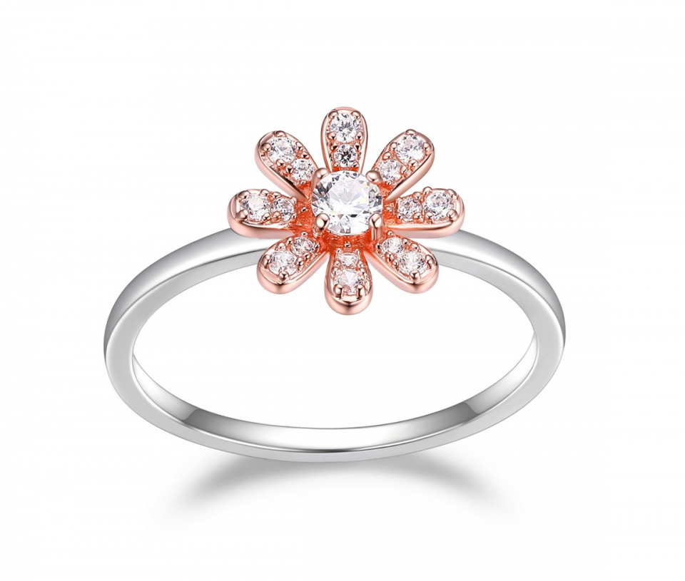 BAGUE MARGUERITE EN ARGENT RHODIÉ/PVD ROSE SERTIE DE CUBIQUES ZIRCONIAS - PJ R4AP1A97AC - REIGN
