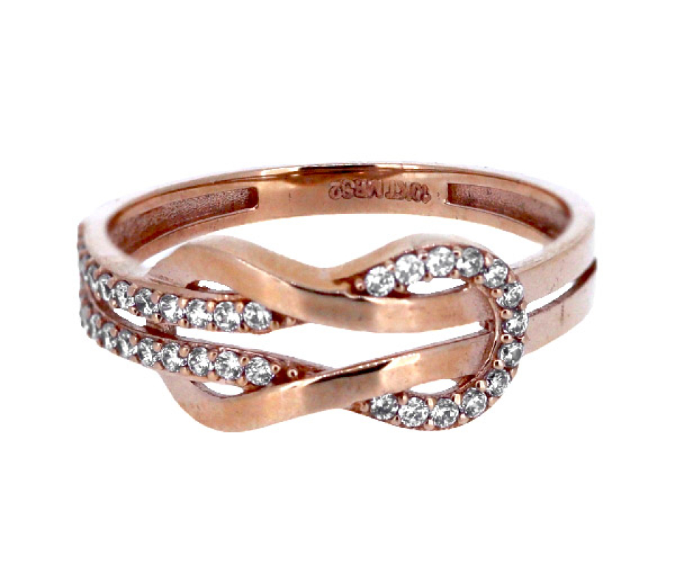 BAGUE DOUBLE INFINI EN OR 10K ROSE SERTIE DE CUBIQUES ZIRCONIAS&nbsp;