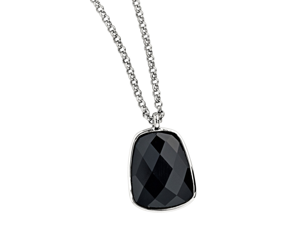 PENDENTIF ELLE AVEC AGATE NOIRE FACETÉE