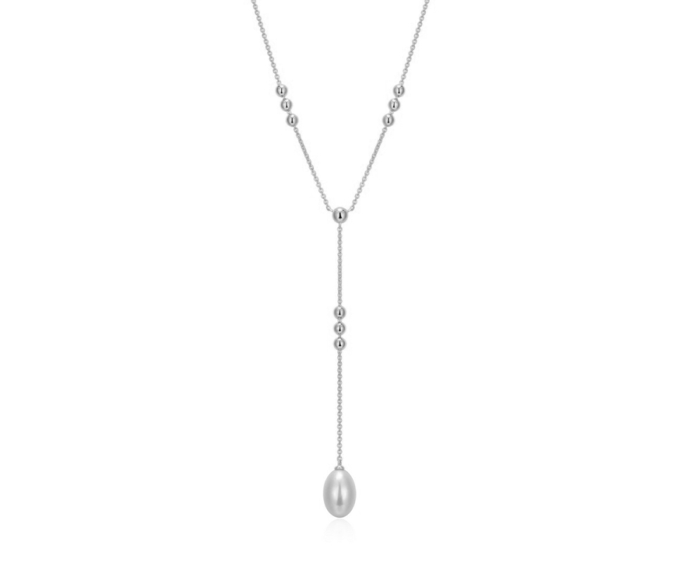 COLLIER EN ARGENT RHODIÉ SERTI D'UNE PERLE EAU DOUCE 