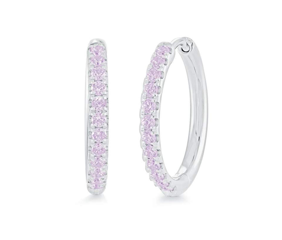 BOUCLES HUGGIES EN ACIER SERTIES DE CUBIQUES ZIRCONIAS ROSES - IG SEA428 - VELORIA