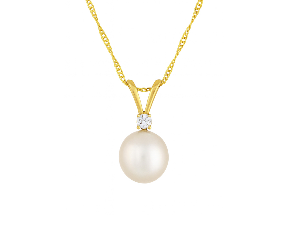 PENDENTIF EN OR JAUNE SERTI D'UNE PERLE D'EAU DOUCE ET D'UN DIAMANT - DM PCDK367C - PERLE D'IMPORTATION