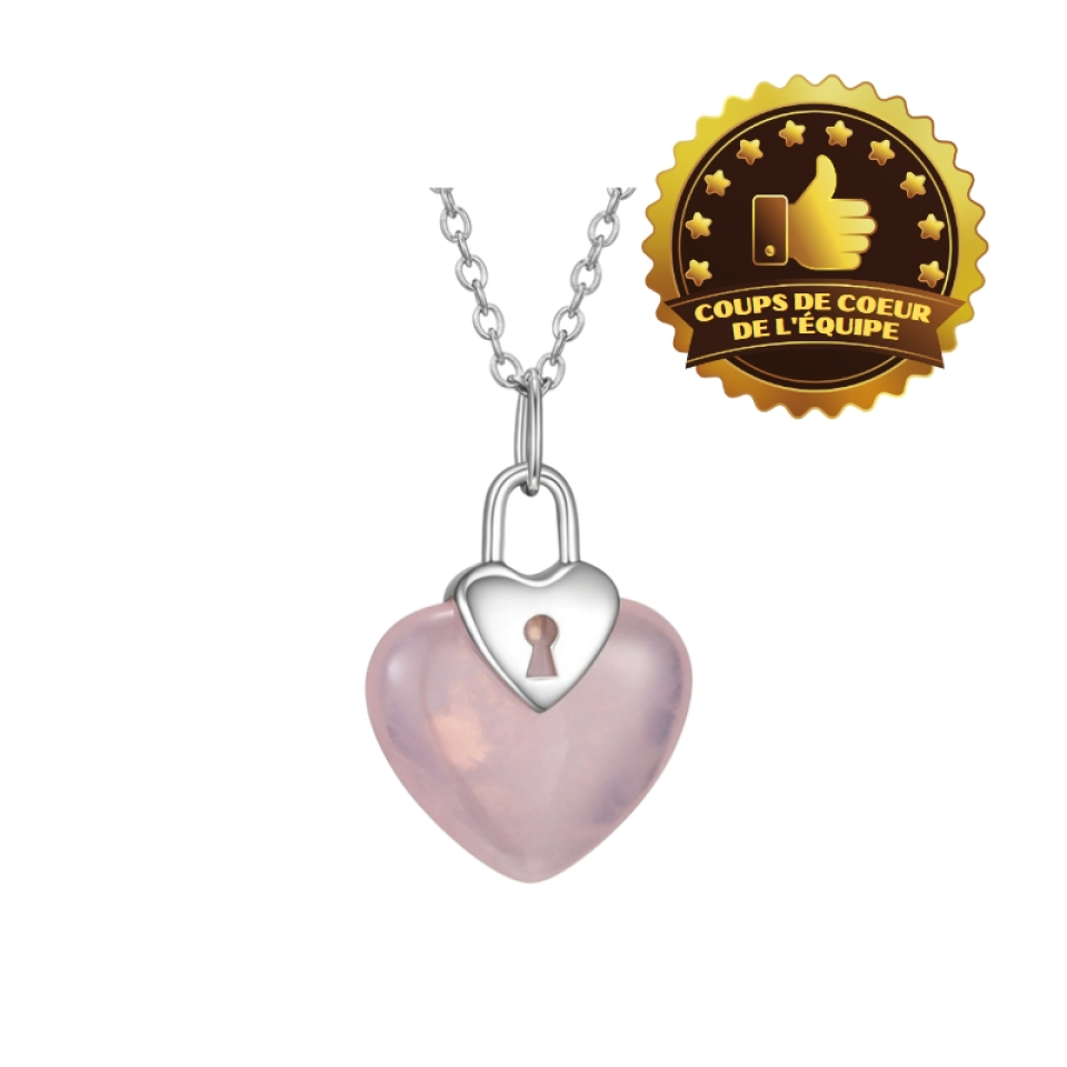 JOLIE PENDENTIF COEUR EN ARGENT RHODIÉ SERTI D'UN QUARTZ ROSE - PJ R0LBLF3248 - ELLE