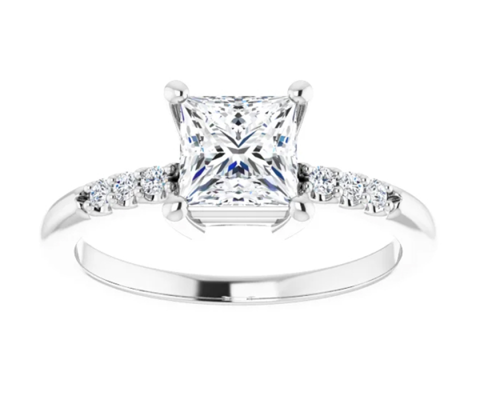 BAGUE EN OR 14K BLANC SERTIE D'UN DIAMANT DE LABORATOIRE PRINCESSE ET DE DIAMANTS DE LABORATOIRES - ST 72344W/674 - BIJOUX IMPORTATION