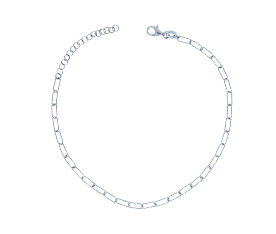 CHAINE DE CHEVILLE EN ARGENT RHODIÉ À MAILLE PAPERCLIP TAILLÉE DIAMANT