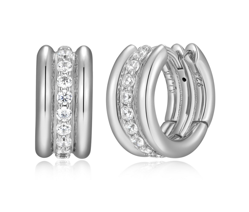 BOUCLES HUGGIES ELLE EN ARGENT RHODIÉ SERTIES DE CUBIQUES ZIRCONIAS - PJ R2LCT5009S - 