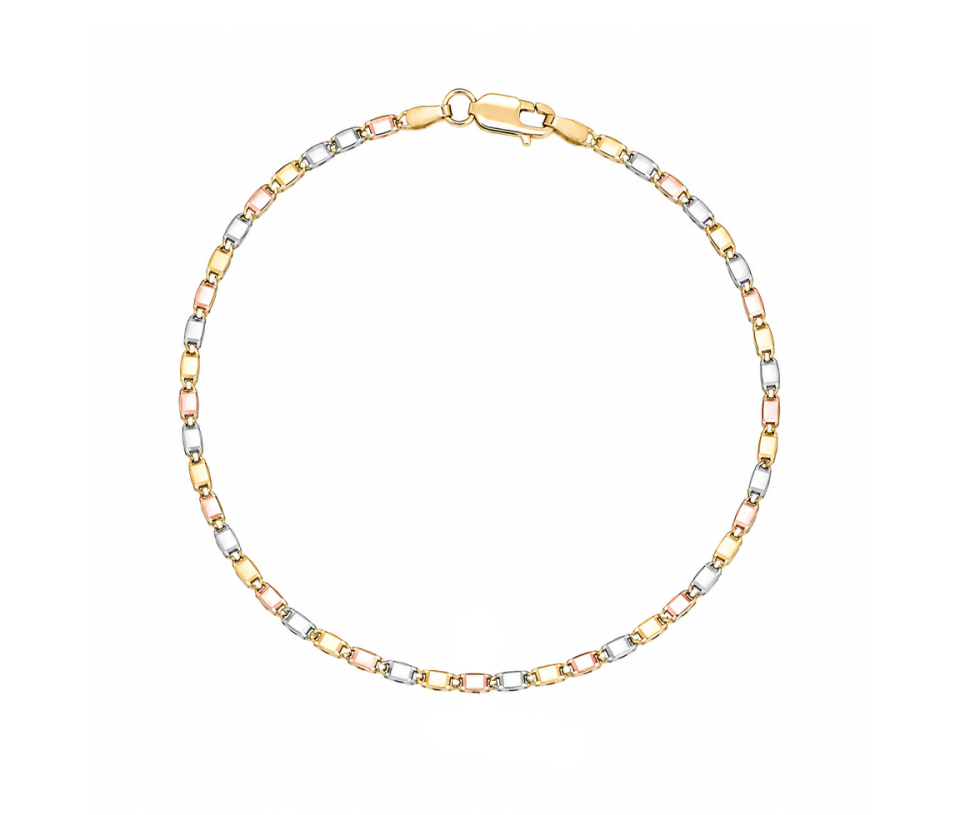 BRACELET EN OR 3 TONS À MAILLE PLAQUES TAILLÉES DIAMANT