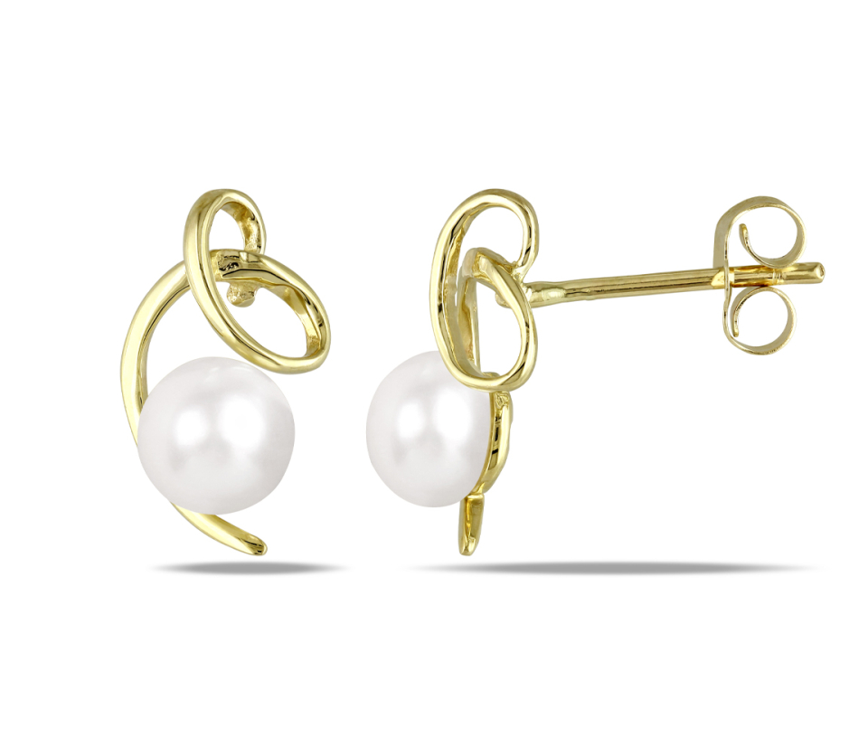 BOUCLES EN OR JAUNE SERTI DE PERLES D'EAU DOUCE