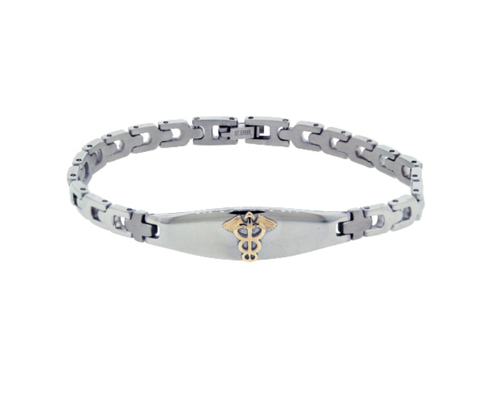 BRACELET MÉDICAL EN ACIER ET OR 10K  - WB BMD519 - MEDICO BELLO